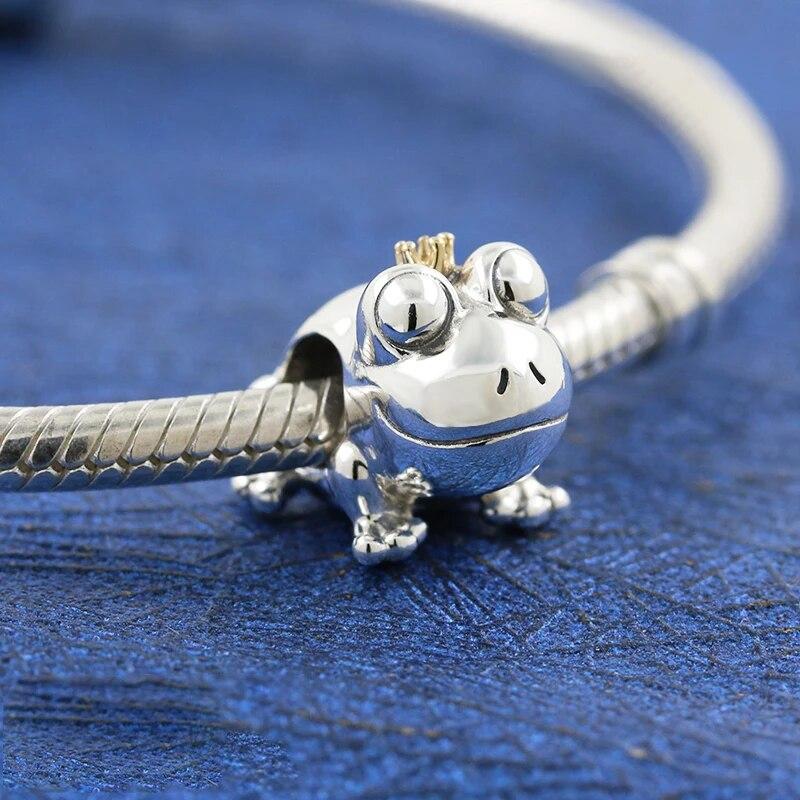 Komfortabel å ha på 925 Sterlingsølv Perler Charms Inskripsjon Froskeprins Passer Mote Originalt Armbånd Dame Smykker Gave