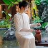 Johnature Women Vintage Stand Dresses Half Sleeve Jacquard Chinese Style Spring Summer A-Line Dress