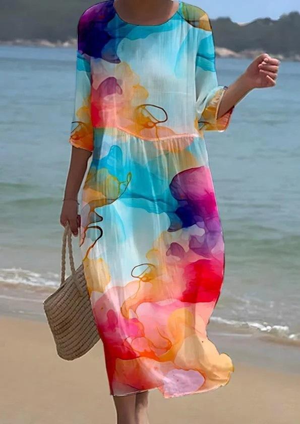 European and American New Large-size Dress Women's Clothing Seaside Vacation Printed Loose Long Dress