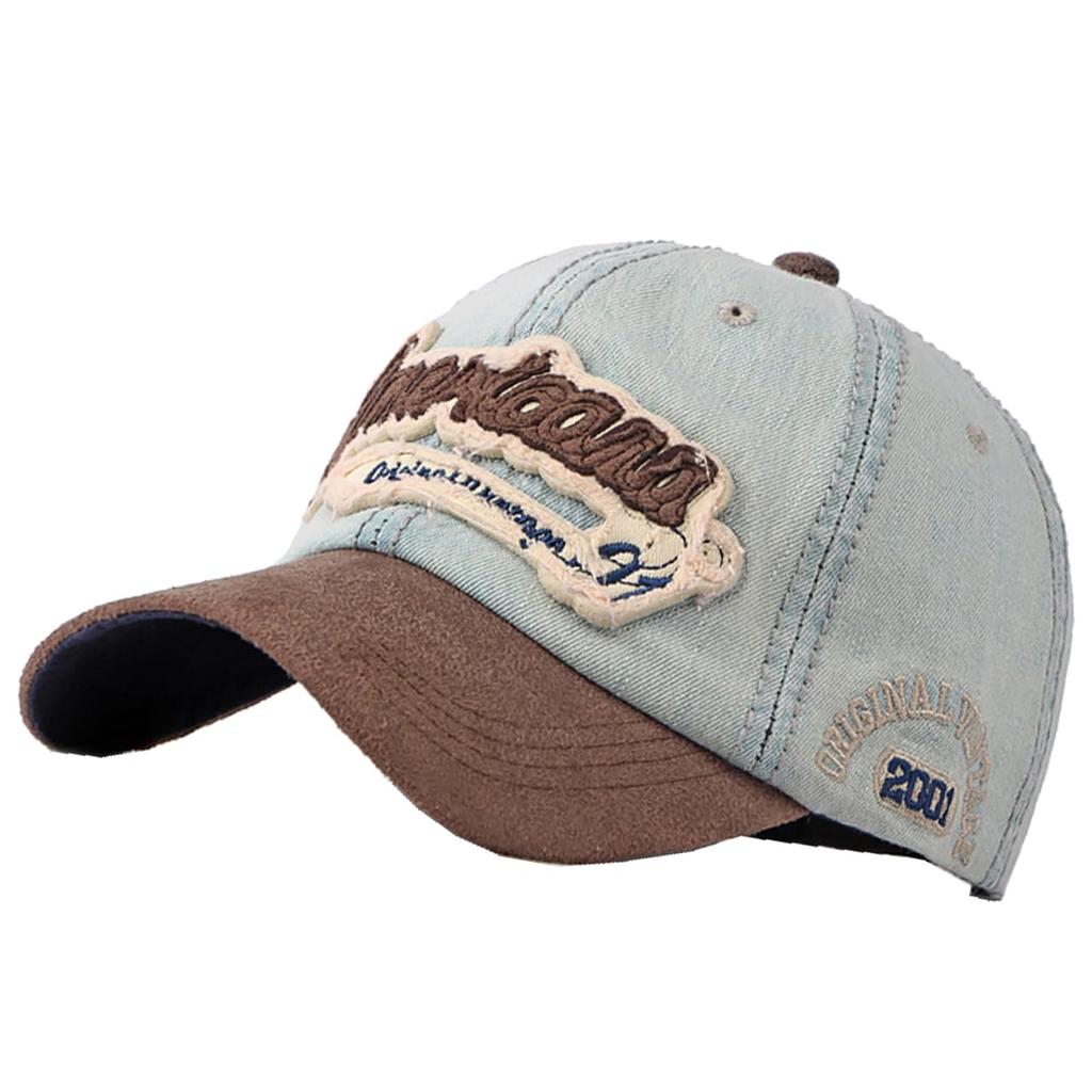 Chrome Crane Antique Denim Baseball Cap with 3D Adjustable and UV Light CB414 Men's Logo, Strap, Protection, Blue,