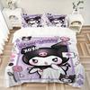 3pcs Kuromi's Sweet Kisses Quilt Set Cartoon Themed Bed Quilt Set Lovely Character Bedroom Decor Bed Quilt Set Four Seasons (1 Cover + 2Pillowcas