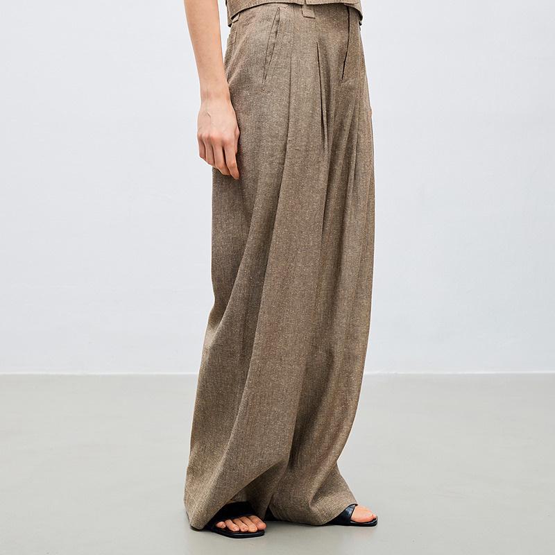 Linen High-Waisted Spring 2026 Casual Pants - Quiet Luxury, Old Money Style, Loose Straight Leg for Women Extra Large
