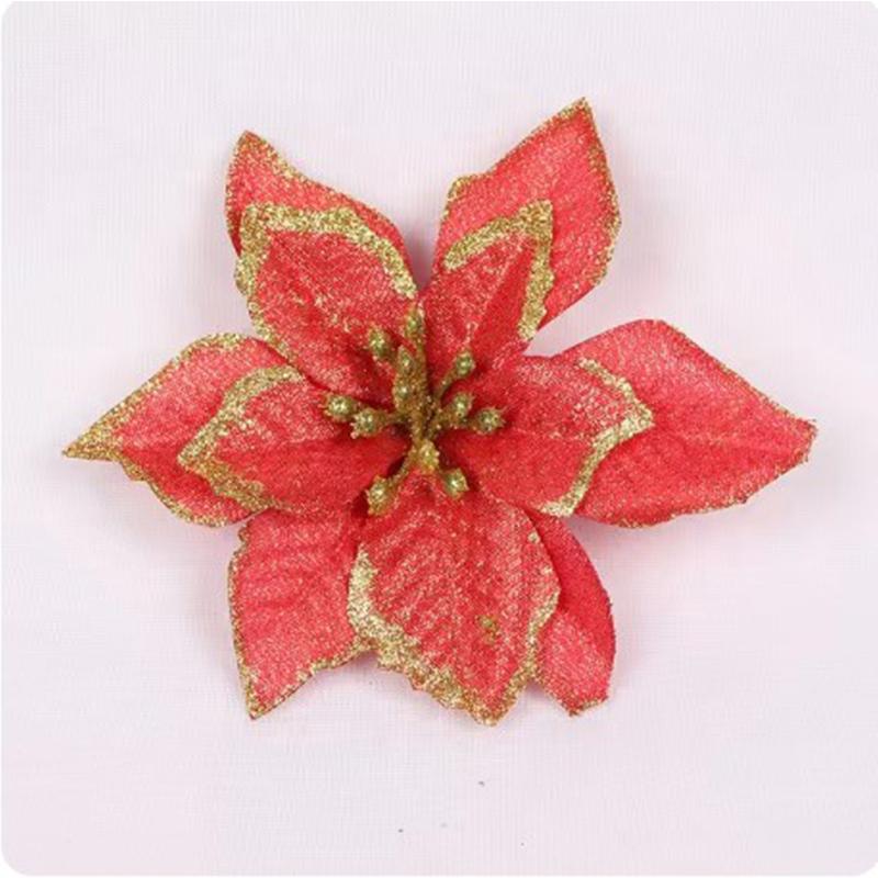 5/10Pcs Glitter Christmas Decoration 13cm Artificial Flowers Xmas Tree Ornament for Home Decor Navidad New Year 2026 Accessories