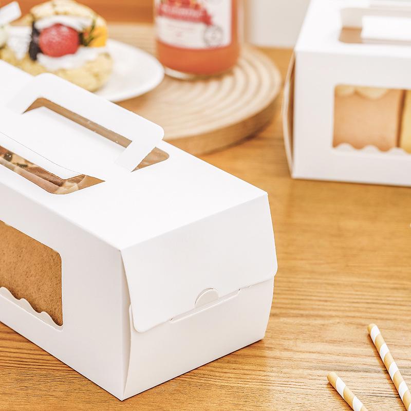 Swiss Roll & Mousse Dessert Packaging Box with Hand-Carry Feature for Whole and Half Rolls