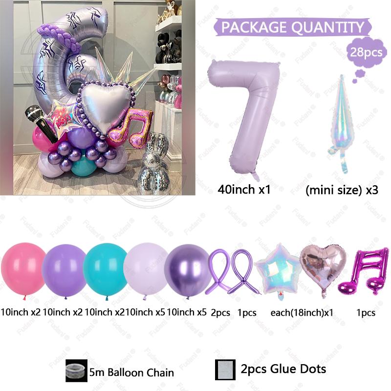 

28pcs Music Themed Balloon Set Purple Number Birthday Balloons Children s Birthday Party Decorations Festival Baptism Supplies 40inch