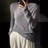 Women's Black & White Striped Merino Superfine Base Layer Sweater - Spring Style, Lightweight, Niche Design