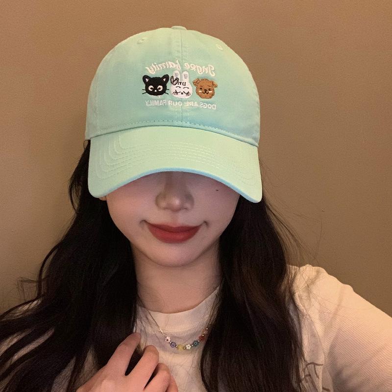 Hat Cat Embroidered Duck Tongue Cap For Women Large Brim Sun Protection Visors Korean Style Girls Sports Duckbill Hats Ricygvm Green Baseball