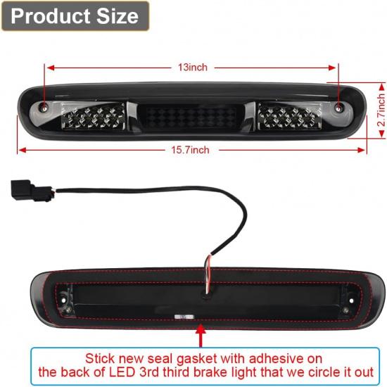 LED 3rd Third Brake Light Smoked Lens with Seal Gasket For 2007-2013 Chevy Silverado GMC Sierra 1500 2500 3500 2500HD 3500HD High Mount Stop Lamp