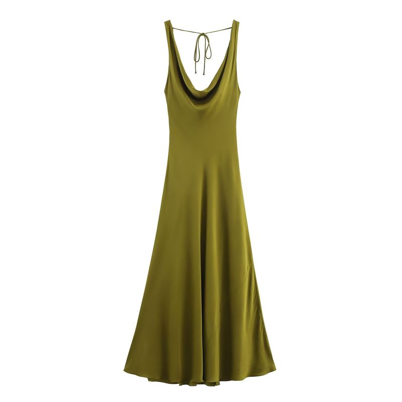 Kaslead New Women clothes Western Style Fashion Slim fit Silk Satin Texture Dress 2590934