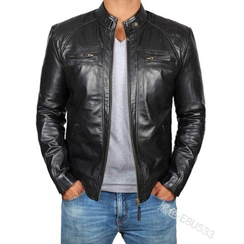 2023 European & American Men's Stand Collar Leather Motorcycle Jacket PY53