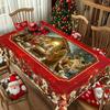 Christmas Vintage Farmhouse Tablecloth with Santa, Reindeer & Xmas Tree Prints. Rectangular & Round Sizes for Xmas/New Year Parties, Kitchen, Indoor &