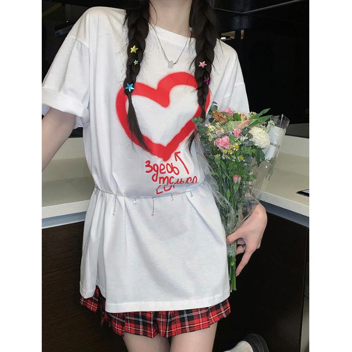 

Белая футболка с коротким рукавом женская 2025 лето новая свободная с рукавом до локтя дофаминовая летняя одежда в зарубежном стиле, омолаживающий топ S