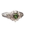 Elegant Floral Ring: Silver Crown with Green Zircon Branch Design for Couples
