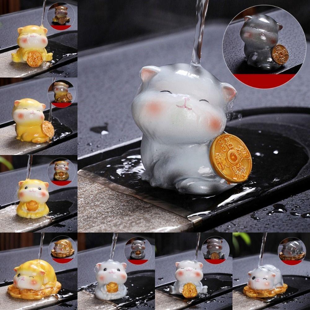 Figurines Lucky Cat Table Decoration Cute Mascot Desktops Animal Ornament Colorable Tea Pet  Gift