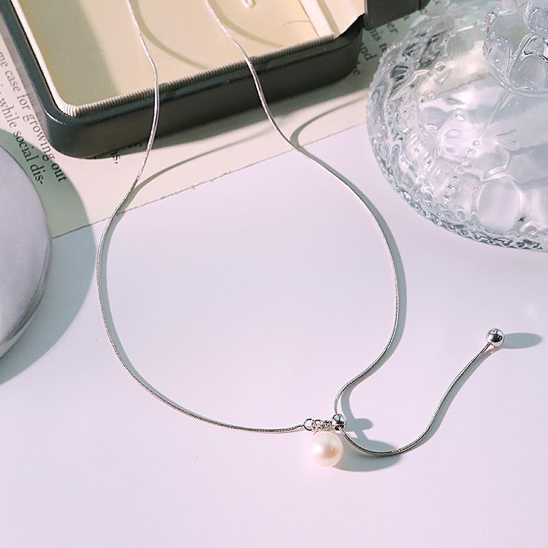 Natural Pearl Drawstring Necklace New Adjustable Simple Design Necklace for Banquet Birthday Gift Wife Girlfriend GN0846C