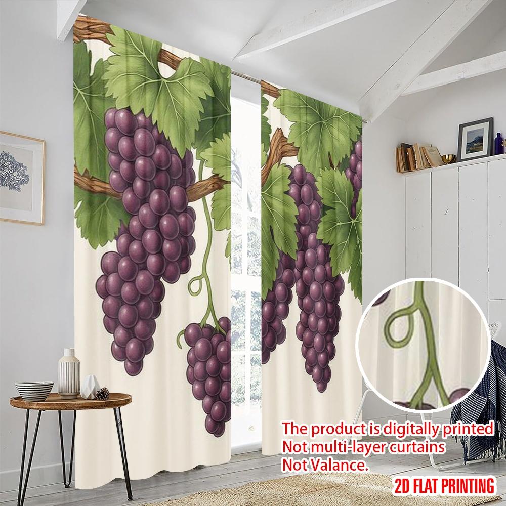 2pcs,2D Plane Printing Print Curtains Vineyard Bounty Polyester Woven (without Rod) All Seasons Ldeal for Various Room Types