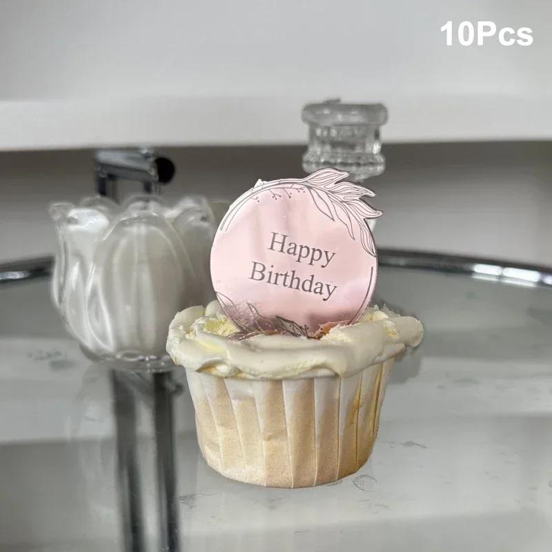 10 Stück Roségold Happy Birthday Party Kuchen Topper Happy Anniversary Acryl Kuchen Topper für Baby Geburtstagsparty Kuchen Dekorationen