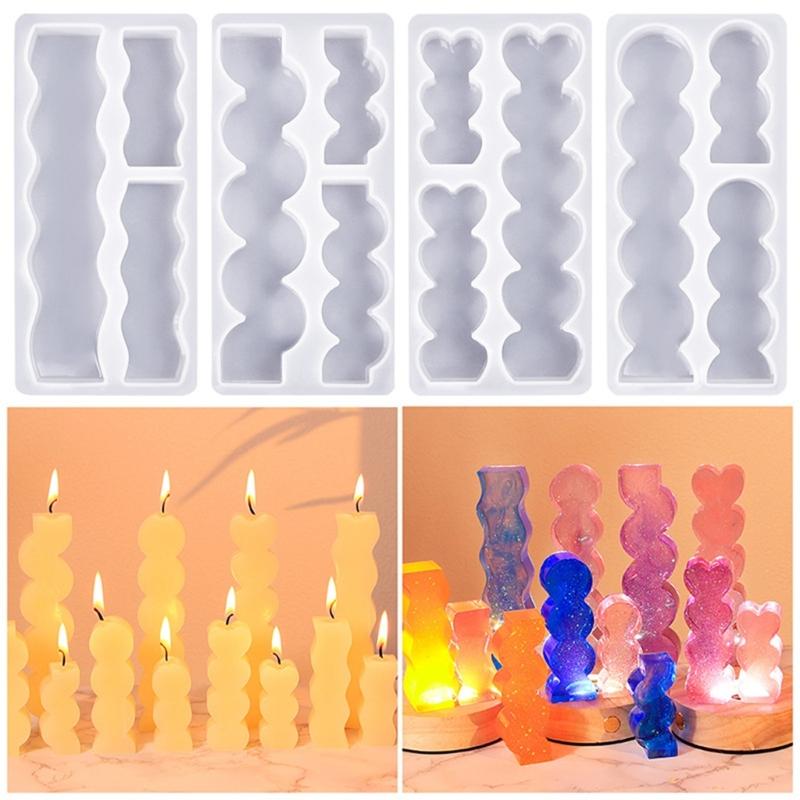 3-in-1 Candle Molds Long Candle Molds Waving/Heart Candle Molds for Making Candle Soap Baking DIY Craft Valentines Gift