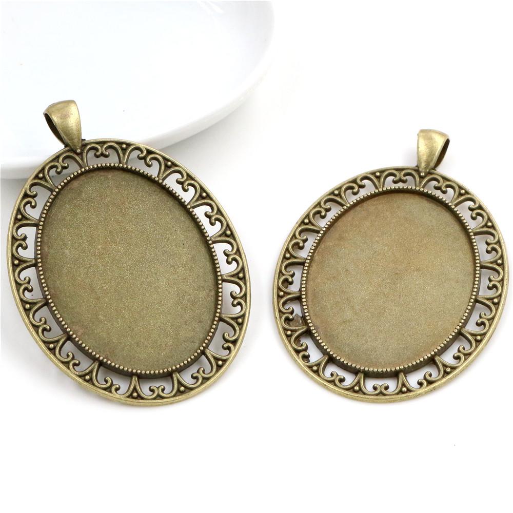 5pcs 30x40mm Inner Size Antique Silver Plated and Bronze and Black Cabochon Base Setting Charms Pendant