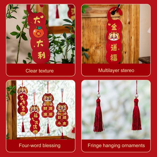 2 adet Bahar Şenliği Asılı Süsleme Çin Tarzı Ejderha ve Nimet Kelimeler Baskılı Desen Uzun Dize Kolye Püskül ile Tatil Partisi Sahne