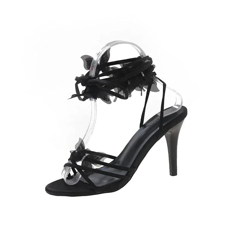 Elegant Woman Heeled Shoes New Female Ankle-wrap Women's Sandals Fashion Dress Sexy Sandal Women Butterfly-tied High Thin Heels