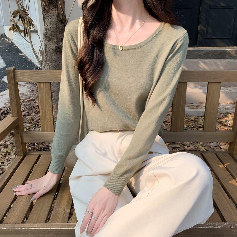 

Knitted bottoming shirt women s spring and autumn new sweater loose lazy women s long-sleeved knitted sweater average size