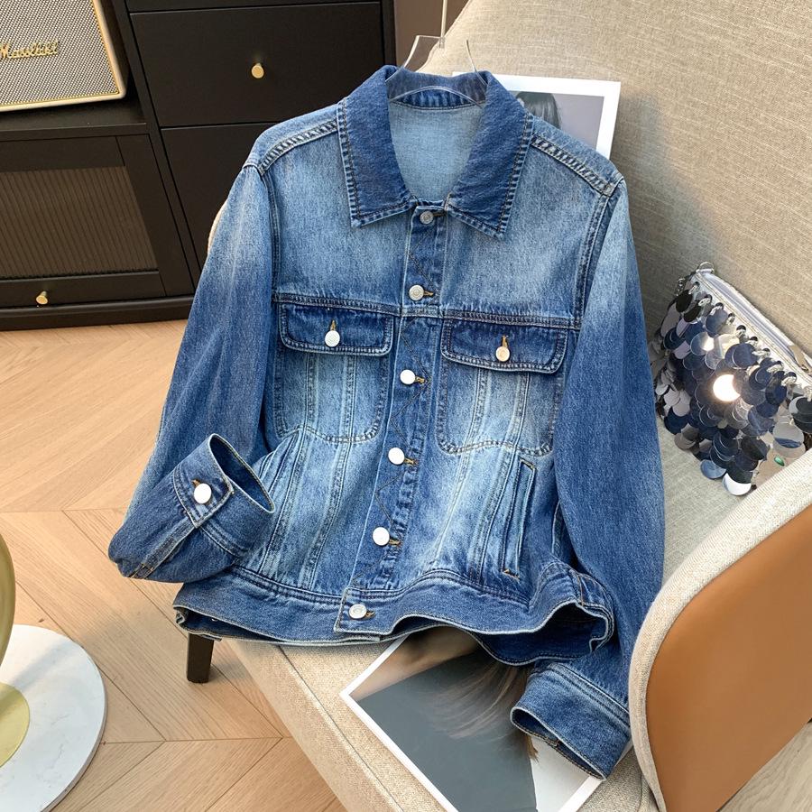 

Women s Retro Washed Denim Jacket - Long Sleeve, Versatile, Casual Fit Large світло-синій колір