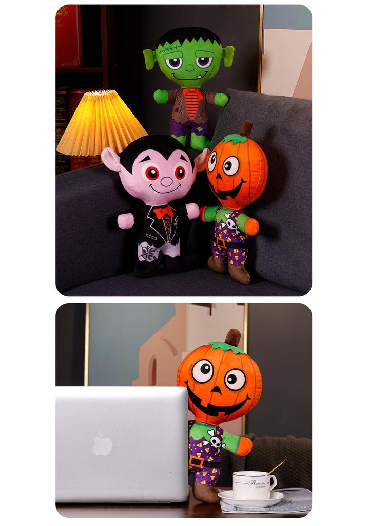 Halloween Plush Pumpkin, Vampire, and Skeleton Figures - Funny Decorative Pillow Set