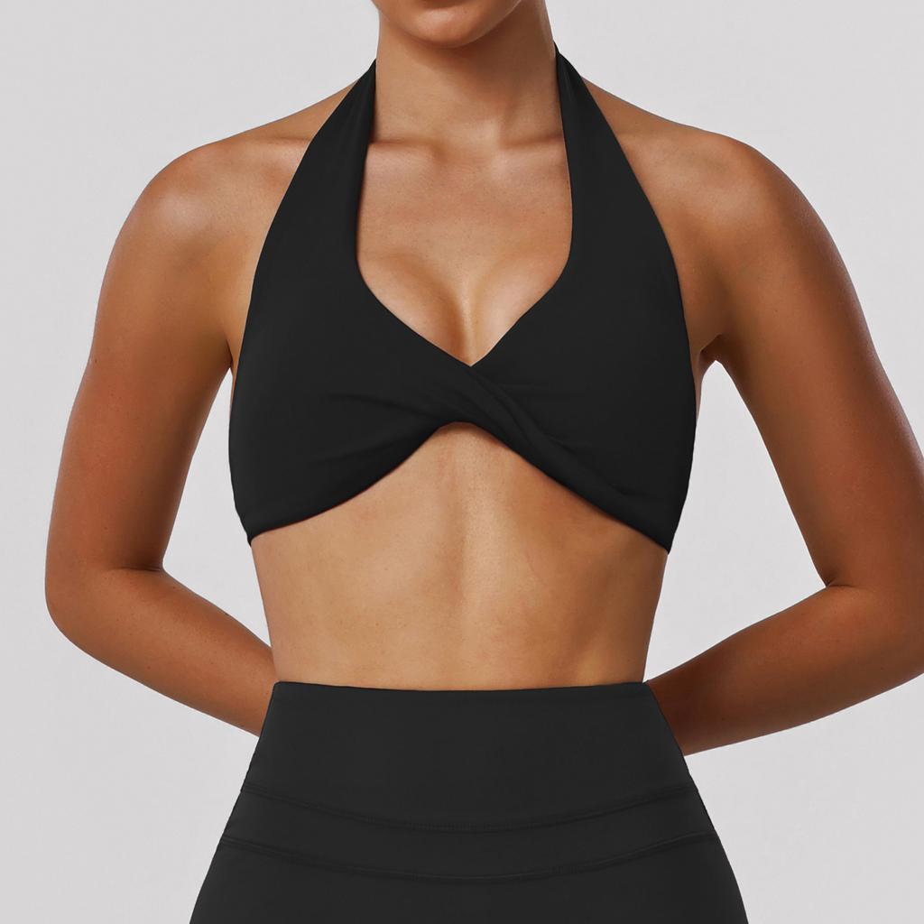Reggiseno Sportivo da Donna con Scollo all'Americana Crop Top Yoga con Twist Frontale e Imbottiture Rimovibili