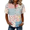 Women’s Vintage Floral Print Short Sleeve Cotton Linen Henley Button Front Shirt Casual Loose Fit Blouse Top for Summer