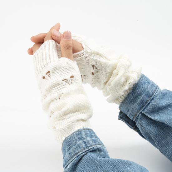 Unisex Half Finger Gloves Jacquard Heart Knitted Arm Wrist Sleeve for Winter
