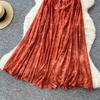 Vintage French Smudged Halter Sleeveless Dress: Women's Summer Waist-Cinched Design with Large Hem