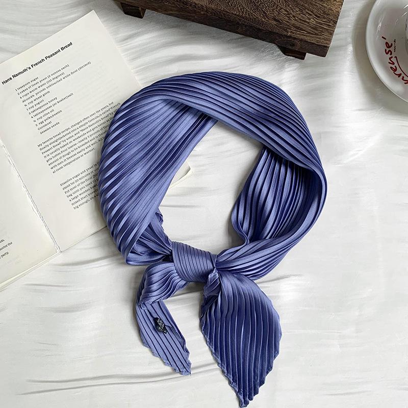 Crumpled rhombus silk scarf high-end new solid color versatile silk scarf neck small scarf streamer scarf shawl