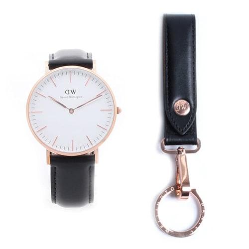 Daniel Wellington Classic Shefield 36mm Rose Gold Watch with Key Ring Set (DW00700159) In Black