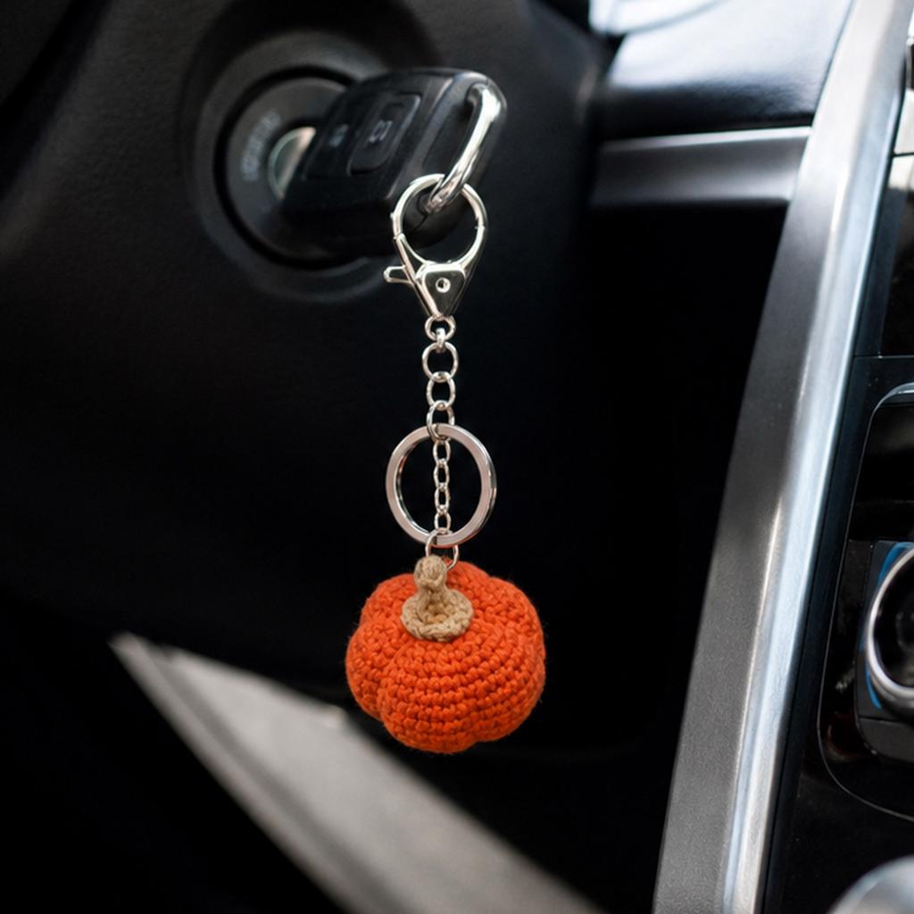 Knitted Pumpkin Keychain Crochet Ornament for Bag Decoration