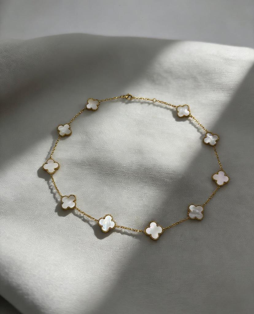 Four-Leaf Clover Titanium Steel Necklace with Natural Mother-of-Pearl