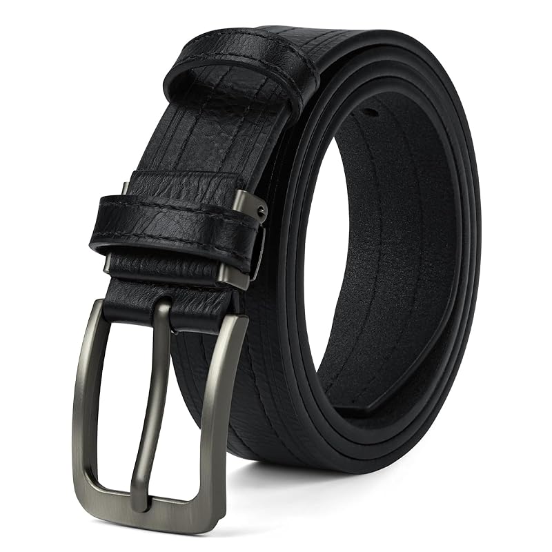 

[NEWHEY] belt men s business leather gentleman Large size leather belt lightweight big size drilling simple size adjustable black 115cm