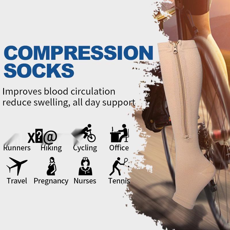 Elastic Compression Zipper Socks - Unisex Sports, Sweat-Absorbent, Beautiful Leg-Shaping Socks