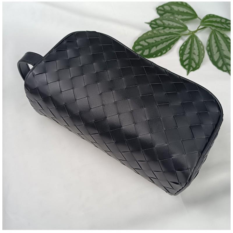 Pelle Vera Intrecciata a Mano da Uomo Portatile Strato Superiore Pelle di Mucca Cerata alla Moda Borsa da Bucato Cosmetico da Donna