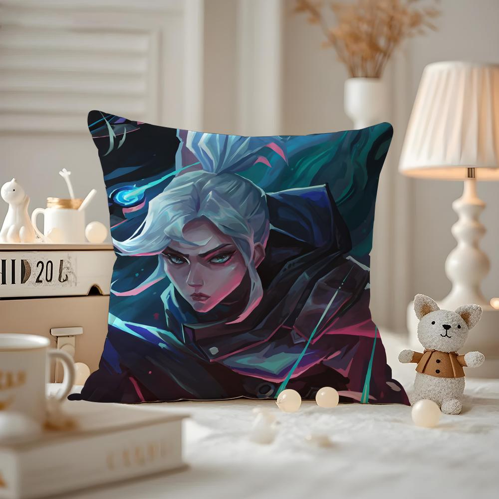 HOT Game VVALORANT Cushion Cover Antidustmite Pillowcase Invisible Zipper Silky Short Plush Sofa Cushion Cover