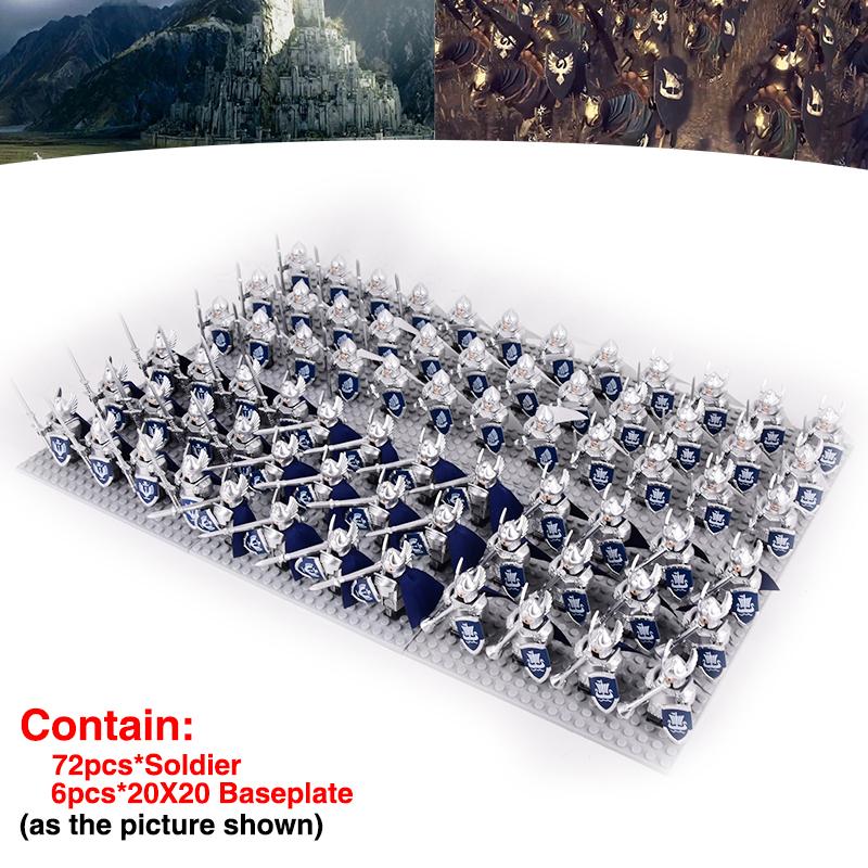 MOC LOTR Soldier Orcs Army Figures Armor Guard Warrior Archer Medieval Dol Amroth Knights Building Blocks Bricks Toys Gifts