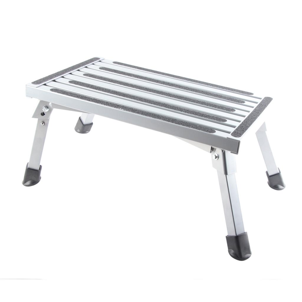 RV Step Stool Multifunctional Rubber Feet Silver Gray Stable Aluminum Alloy RV Foldable Step Stool