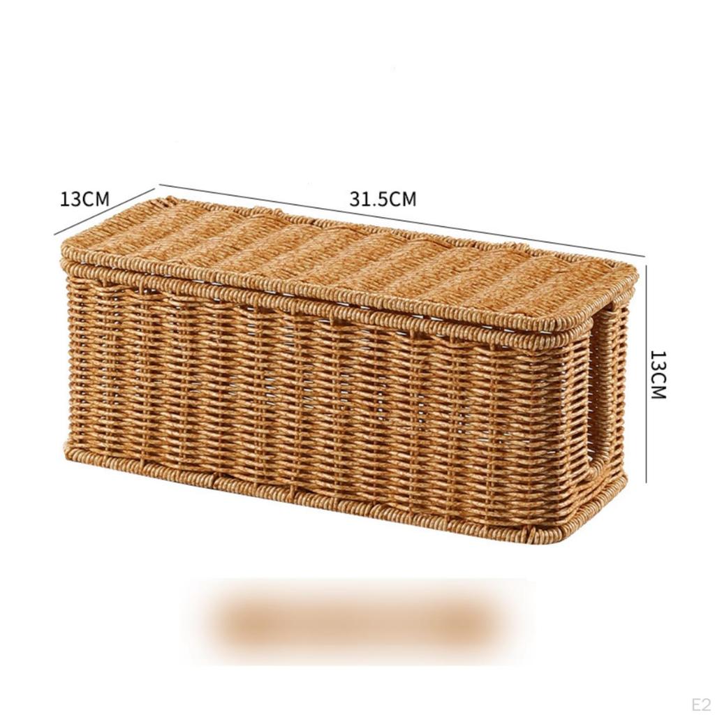 RattanCordHider Box BasketLike Lidded Cable Desktop Power Board Cover Double Opening