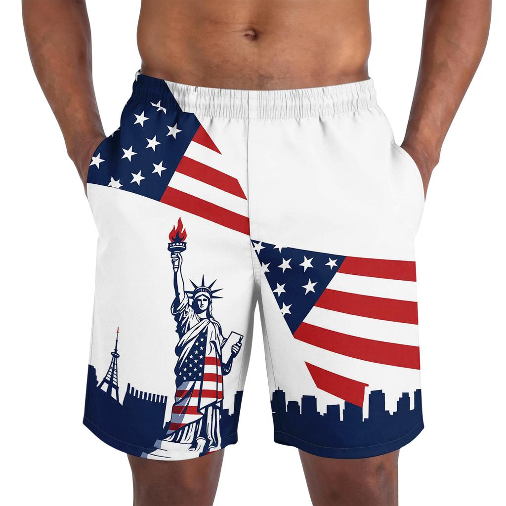 Men's Casual Trendy Independence Day Printed Shorts, Lightweight Breathable Athletic Shorts For Men