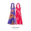 Jnleaog Autumn New Women Clothes Western Style French Style Design Thin Scarf Print Length Dress 3322307