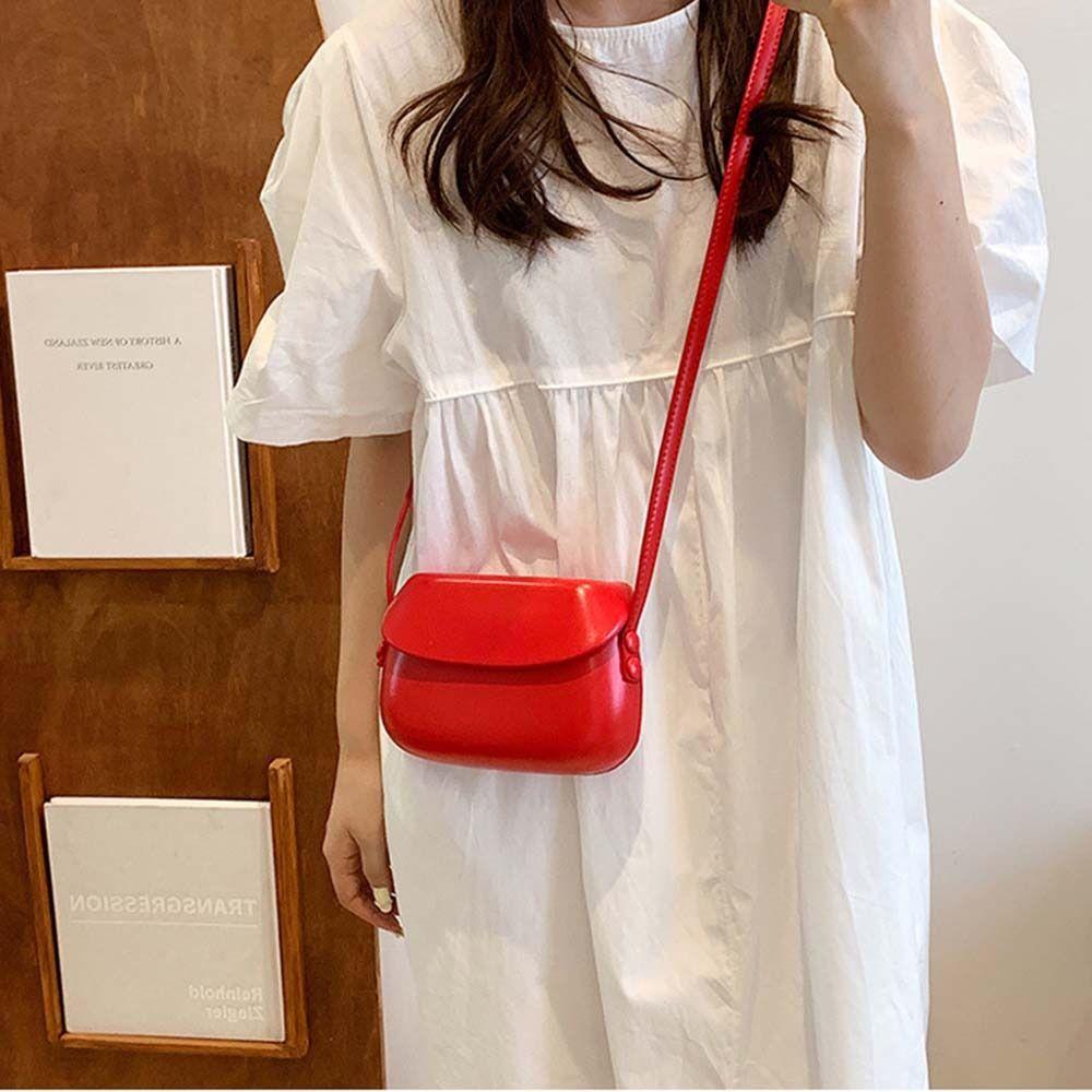 Korean Style Flap Crossbody Bags PU Leather Versatile Saddle Bag Candy Color Shell Bag Girls