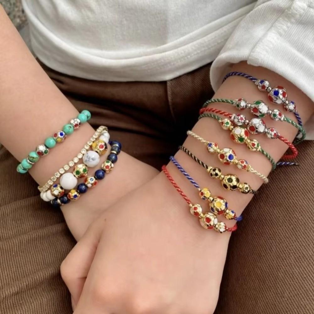Verstellbares Kordel Fußball Perlenarmband Gold Silber Beschichtet Geflochtenes Kordelarmband Geschenk