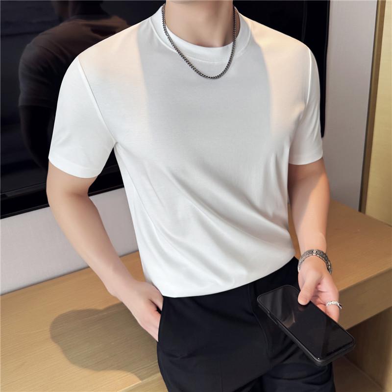

2025 Новые мужские корейские повседневные рубашки, летние мужские футболки с короткими рукавами и круглым вырезом, мужские модные удобные топы M белый