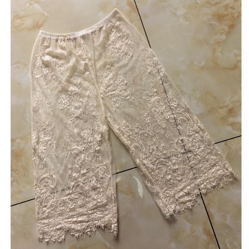 Leggings Hanfu Corti 7/10 da Donna in Pizzo e Pile - Strato Interno Caldo Stagionale Anti-esposizione
