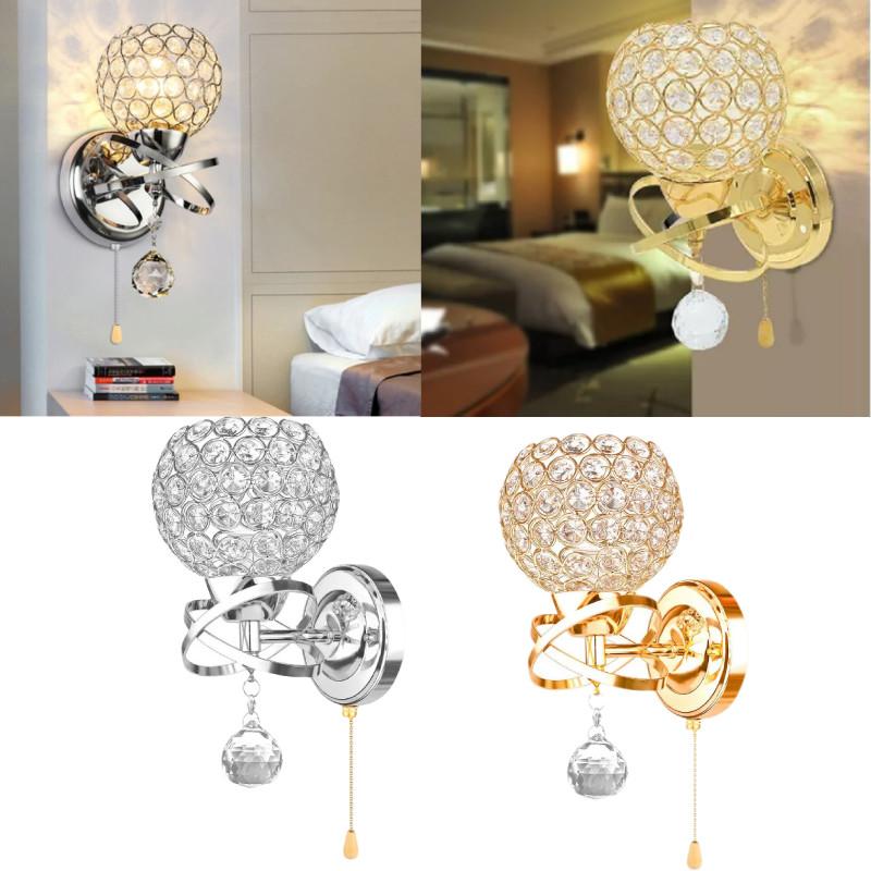 Crystal Wall Modern Light Holder Power Pull Switch Bedroom Hallway Lamp Wall